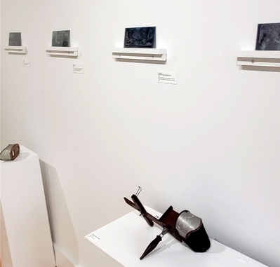 Installation view of stereograms and viewers